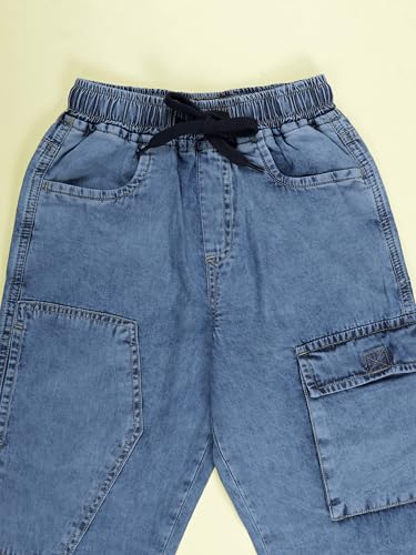 Image of KiddoPanti Boys Denim Cargo Jogger Jeans with Elastic Waist & Utility Pockets