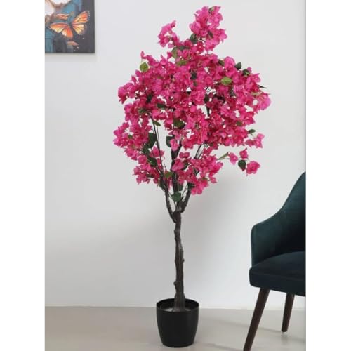 Image of VRB Dec 1 Pcs Artificial Plants with Pot Plants Leaves Tree Tropical Bougainvillea Faux Areca Plants Indoor Real Touch Monstera,Banana Plant for Home /Decor (Artificial Bougainvillea Plant with Pot)