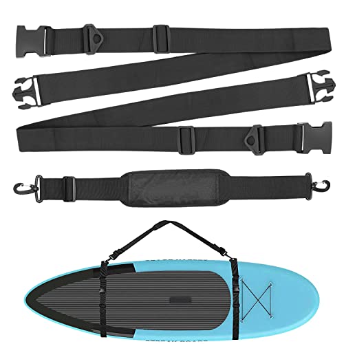 Pizens SUP Tracolla da Trasporto, Regolabile Nylon Carry Belt, Accessori per Tavole da Surf, Stand UpPaddle Board, Longboard, Kayak, Canoe (Nero)