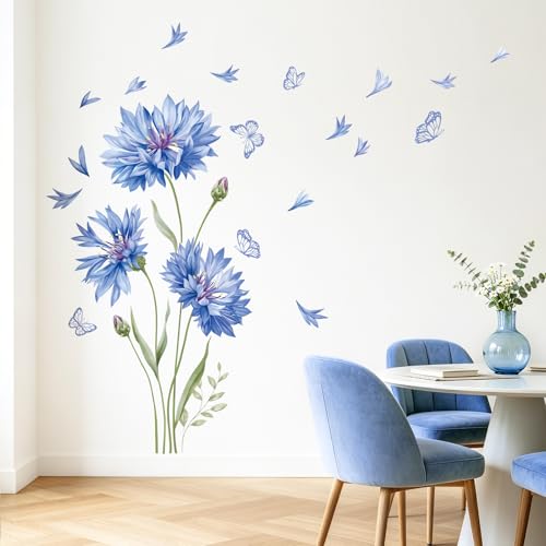Flor azul vinilos decorativos de alta definición para salones sofisticados 4