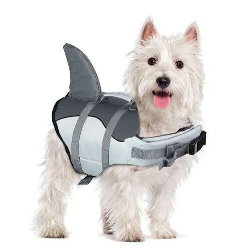 Portable Dog Swimsuits - Adjustable Floating Jackets with Rescue Handle for Small Medium Dogs, Safety Life Vest for Swim, Surf, Beach, Boating (X-Small, Grey)