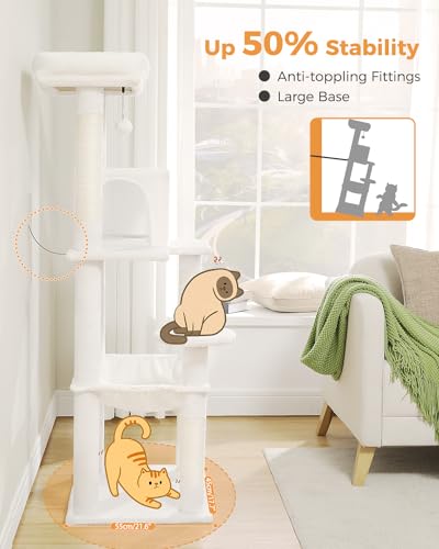Image of MUTTROS Cat Tree for Large Cats with Metal Plush Big Hammock, 56.3 inch Cat Tower for Indoor Cats with 2 Door Condo House, 6-Tier Cat Shelves with Scratching Posts and Large Top Perch, Cream White