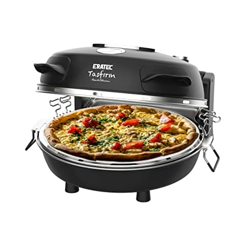 ERATEC - Pizzamaker SET PM-27. Elektischer Pizzaofen für innen & außen. Tisch-Ofen bis zu 400°C, Platz für große Pizza. Inhalt: Mini Backofen Schwarz inkl. Zubehör: Pizzaschieber und Pizzaschneider Cover