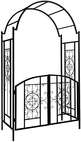 MOOFAR Metal Garden Heavy-Duty Arch with Gate Arbor Trellis Arbour Archway for Climbing Plants Roses Vines Support Rack, Outdoor Lawn Backyard Patio Wedding Party Ceremony Decoration, Matte Black