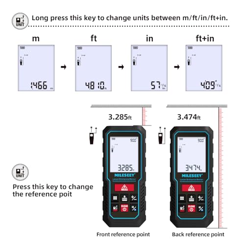 Miniatura 7 de Mileseey Telémetro Láser 70m Con Aplicación De Teléfono, Grabar Datos Plano De Planta 2d Medidor Láser De Distancia De Precisión De 2 Mm, Sensor De Ángulo Electrónico