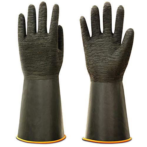 ThxToms 14" Heavy Duty Latex Chemical Resistant Rubber Gloves, 1 Pair for Versatile Use