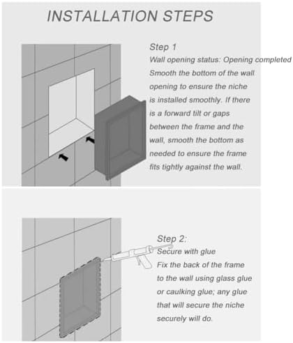 Modern Recessed Stainless Steel Shower Niche with LED Light Strip – Stylish Bathroom Storage & Organizer for Showers, Kitchens & Living Rooms (Black, 320x320x125 mm)