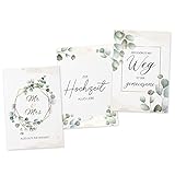 WEDDNG Hochzeitskarte 3er Set, Glückwunschkarte Hochzeit, Hochzeitskarten A6 mit Umschlag (Green Flowers)