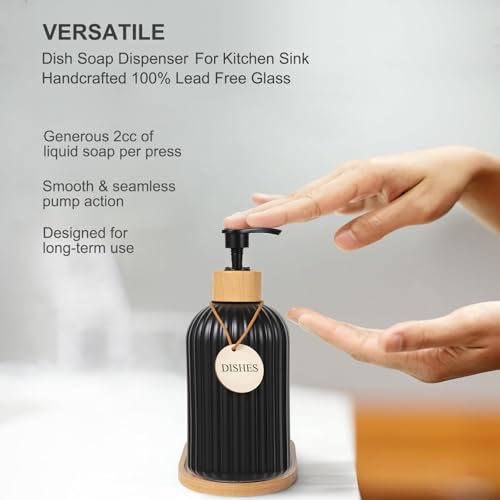 Image of 2 Pack ViserVita Glass Hand Soap Dispenser Set with Bamboo Pump, Elegant Refillable Liquid Dish Soap Dispenser with Tray, Perfect for Kitchen Sink and Bathroom Decor