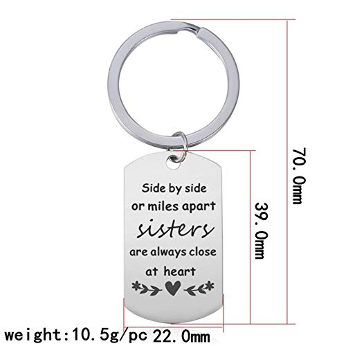LingSong Roestvrijstalen sleutelhanger Side by Side of Miles Apart Sisters Close at Heart Vriendschapsgeschenken Sisters… - Afbeelding 3