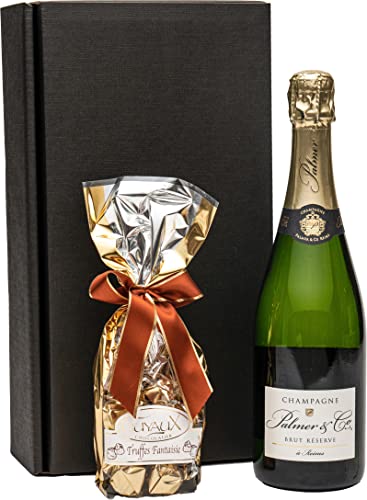 Geschenkset Champagner mit feinsten Schokoladentr&uuml;ffeln aus Frankreich | Pr&auml;sentkorb mit Champagner f&uuml;r M&auml;nner & Frauen zum Geburtstag, Weihnachten und Jubil&auml;um