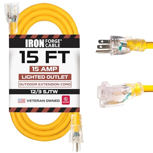 IRON FORGE CABLE 15 Foot Lighted Outdoor Extension Cord