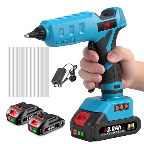 Cordless Hot Glue Gun Electric Hot Melt Gun - with Digital Display, 10 pcs 11mm Glue Sticks for DIY Crafting, Arts, Repair Work and Sealing (Incl. 2 Batteries)