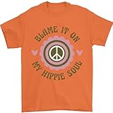 Blame It on My Hippy Soul 60s 70s Flower Power T-shirt pour homme 100 % coton, Orange, 3XL