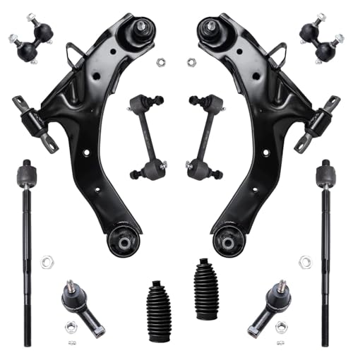 Image of Detroit Axle - 12pc End Suspension Kit for 2001-2006 Hyundai Elantra 2002 2003 2004 2005, Front 2 Lower Control Arms w /Ball Joints 4 Inner & Outer Tie Rods 4 Front Rear Sway Bars 2 Boots Replacement