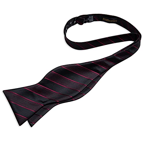 Image of DiBanGu Men Bow Tie Paisley Striped Self-Bow Tie for Men and Silk Woven Bowtie Pocket Square Cufflinks Wedding Party