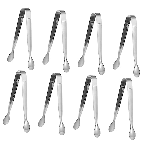 CONGARTENO 8Pcs Stainless Steel Ice Tongs Versatile Food Tongs for Sugar Cubes Appetizers and Snacks Heat Resistant for Buffets and Bbqs