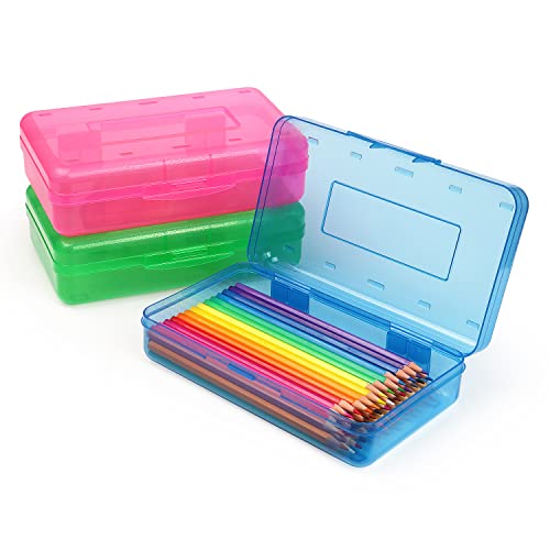 Image of Tamaki 1 Pack Plastic Pencil Box Large Capacity, Blue, Green, Pink
