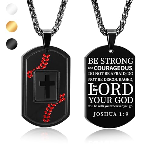 Baseball Bible Verse Cross Necklace Stainless Steel Cross Pendant Religious Gifts Sports Jewelry Kids Boys Men Teens Boyfriend
