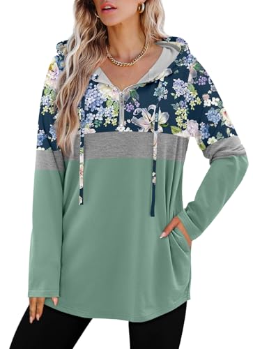 BETTE BOUTIK Womens Quarter Zip Tunic Hoodies Pullover Long Hooded Sweatshirts S-3XL