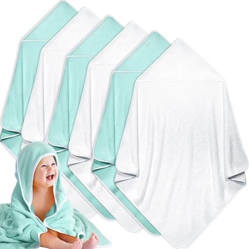 Image of Chumia 6 Pack Baby Bath Towel Coral Fleece Soft Absorbent Newborn Hooded Towel for Kid 30 x 30 Inch Toddler Bath Blanket for Babies Infant Shower Gift(White, Green)