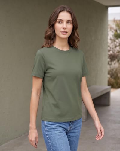 Image of NOBERO 100% Cotton T-Shirts for Women Stylish | Regular Fit | Solid T Shirts for Women 180 GSM Combed Cotton | Crew Neck Half Sleeve