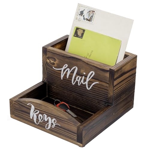 MyGift Rustic Burnt Solid Wood Mail Holder and Key Organizer,