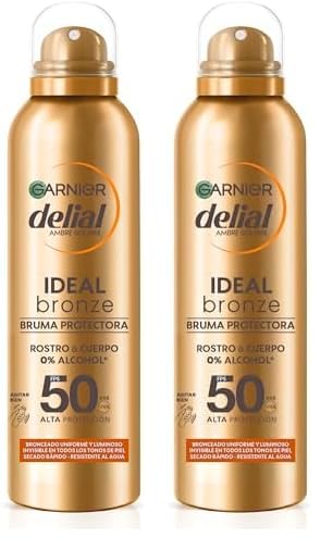 GARNIER DELIAL Bruma Solar Bronceadora Alta Protección FPS50 Secado Rápido Para Cuerpo Y Rostro, Muy Resistente Al Agua sin Alcohol 150 ml (Paquete de 2)