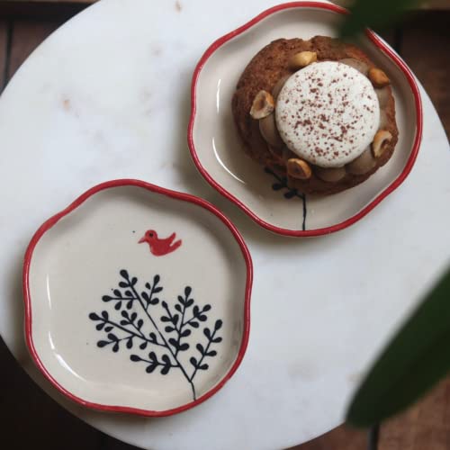 Image of WEAVING HOMES Luxurious Birdie- Dessert Plates, Ceramic Plates, Size: 11 cm Microwave & Dishwahsher Safe (Set of 1)