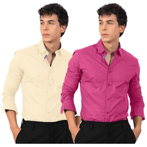Image of Pinkmint Men's Solid Cotton Formal Shirt | Plain | Full Sleeve - Regular Fit (Available in Plus Sizes and Combo Pack of 2)