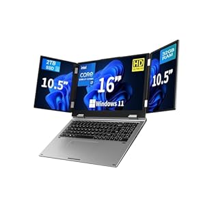 Portátil de pantalla triple de 16 pulgadas i7-12700H, 32 GB de RAM 2 TB SSD, FHD 1920 × 1200 + Dual 10.5 pulgadas 1920 × 1280, Iris Xe, huella digital, WiFi 5, BT 5.0, Win 11 Pro