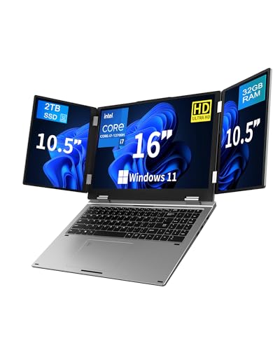 16' Triple Screen Laptop, Core i7-12700H (14 Cores, 4.7GHz), 32GB RAM, 2TB SSD, 16' FHD+ & Dual...