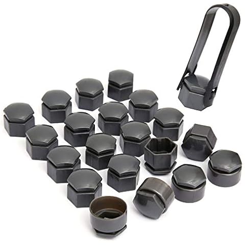 Hamimelon Car Wheel Bolt Nut Cap 17mm Grey Covers 16 Standard Ones + 4 Locking Ones with Removal Tool Cover