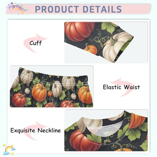 Pajama Sets Long Sleeve Pumpkin Black Background Soft Comfy Sleepwear 2 Piece PJS 3-8T4
