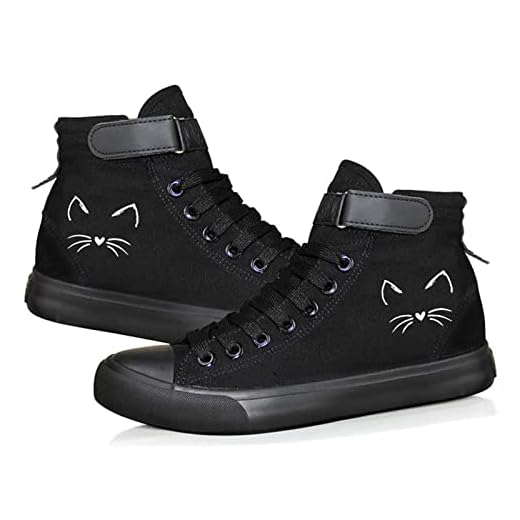 KPOP Cat Shoe Women, Animal Printed Sneakers, Canvas High Top Sneakers for Teen Girls