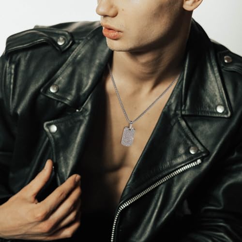 Designer Inspired Iced Out Pendant Necklace Pave Zircons Dog Tag Necklace for Men Women Gift with 20 Inch Chain4