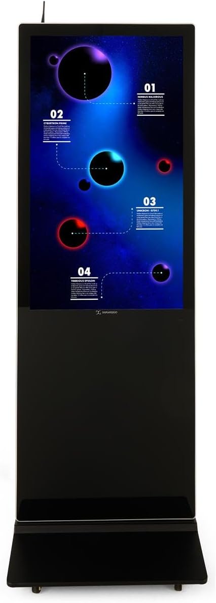 Displays2go 43" Digital Display Advertising Floor Stand with (2) 8W Speakers & (4) Locking Wheels