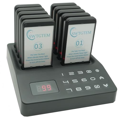 Pager Rufsystem 500M Restaurant Pager System 4 Anrufmodi Vibration Summer Blitz 999 Kanäle Auswechselbare Aufkleber Mit Stummschalttaste Auswechselbare Aufkleber(10 Pagers)