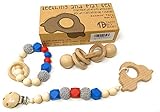 Tamy Bly Natural Wood & Silicone Pacifier Clip Teether, Teething Bracelet, Wooden Teethers, Wood Teething Rings, Updated Assembled Wood Teething Rattle|5pcs Baby Teether Toys Set|BPA Free|Zoomin' Thru