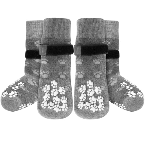 Anti-Slip Dog Socks Prevent Licking Paws,Dog Socks with Grippers for Senior Dogs Walk on Hardwood Floor,Dog Grippers with Strong Traction,Dog Essentials,Grey 2 Pairs,M