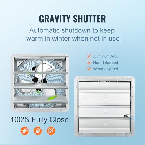 Image of VEVOR 16 Inch Shutter Exhaust Fan Wall Mounted Automatic Louvers Silver, Sturdy Steel Housing, 2438 CFM Low Noise, AC Motor, Ventilation and Cooling for Attic, Garage, Barn, Greenhouse, Workshop