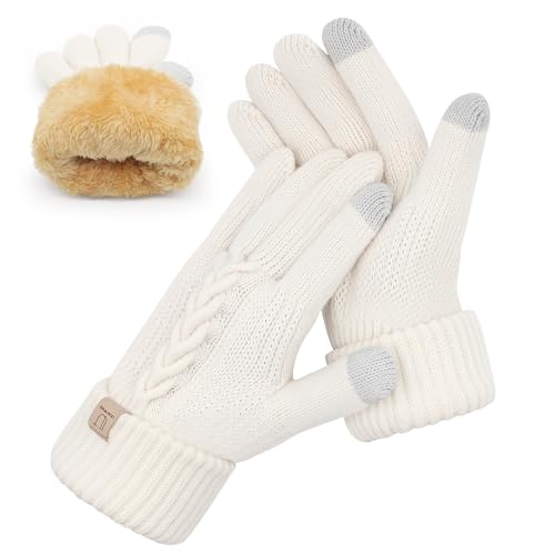 UKNOWISA Handschuhe Winter Damen, Doppelte Thermo mit Fleecefutter Touchscreen Strick wollhandschuhe Laufen Radfahren Fahren für Damen Herren