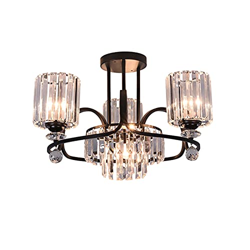 Lustre de plafond vintage en cristal et métal noir de 65 cm