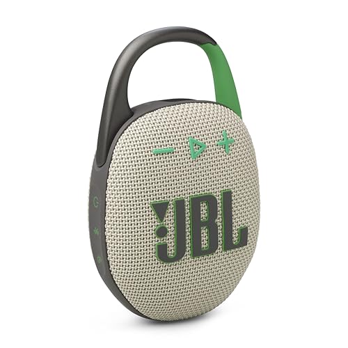 JBL Clip 5 - Ultra-Portable, Waterproof & Dustproof Bluetooth Speaker, Big Pro Sound with Punchy bass, Integrated Carabiner, Up to 12 Hours of Play, Made in Part with Recycled Materials (Sand)