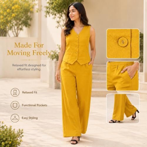 Image of Women Cotton Blend Western Co-Ord Set | Stylish Top & Pant Set for Women | Dress For Womens | Casual High Waist Solid Pant Outfit