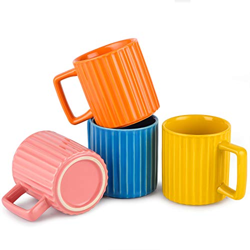 Mug Set,NEWANOVI Porcelain Fluted Mug Set Mug Cup for Coffee Tea Cocoa and Mulled Drinks - Set of 4 Hot Assorted Colors 128oz