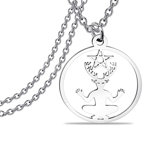 Lywjyb Birdgot Cernunnos Necklace Celtic Mythology Gifts Pentacle Pentagram Pendant Horned God Necklace