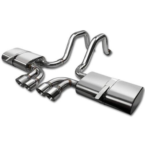 Quad 3.75 Inches Rolled Muffler Tip Catback Exhaust System Compatible with Chevy Corvette C5 LS1 LS6 97-04, Stainless Steel