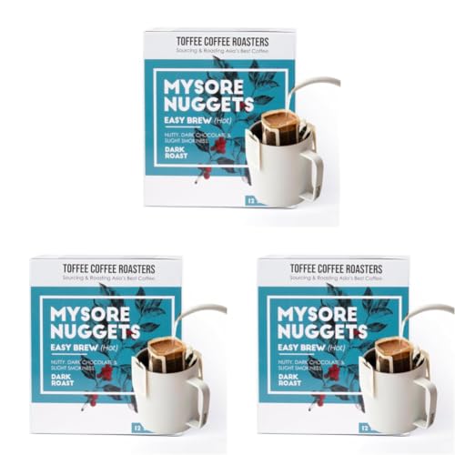Image of Toffee Coffee Roasters | Easy Brew (Hot Brew) Coffee | Mysore Nuggets | Pack of 36 Bags | Easy to Brew Pour Over Freshly Roasted Grounded Coffee | Dark Roast | Notes- Dark Chocolaty, Nutty & Woody