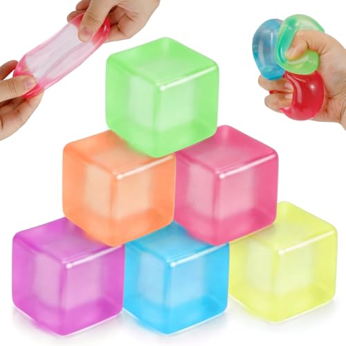 Image of 6 Pack Ice Cube Squishy Fidget Toys, Square Stress Balls Filled with Thick Substance, Slow Rising Stress Relief Toys for Adults Boys Girls, Squeeze Ball Sensory Toys for Kids Party Favor Gifts